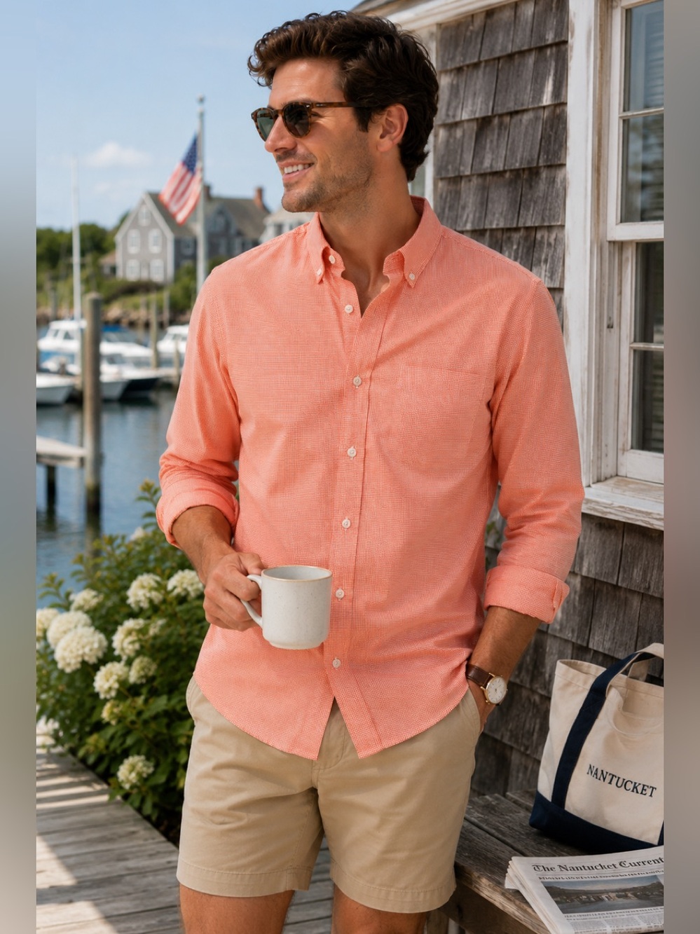 J.Crew Men’s Coral Micro Gingham Button Down Shirt 100% Cotton M